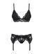 Кружевной комплект белья Obsessive 810-SEG-1 L/XL Black, бюстгальтер, стринги, пояс для чулок