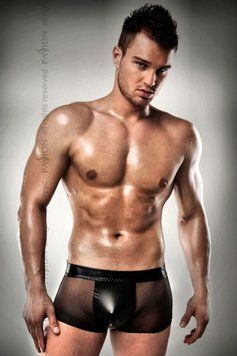 Прозорі чоловічі шортики з гульфіком Passion 003 SHORT black S/M, Черный