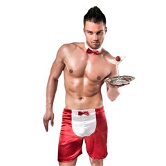 Чоловічий еротичний костюм офіціанта Passion 019 SHORT red XXL/XXXL, шорти і метелик, Червоний