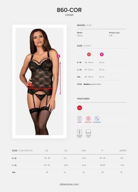 Комплект корсет з трусиками Obsessive 860-COR-1 чорний, S/M