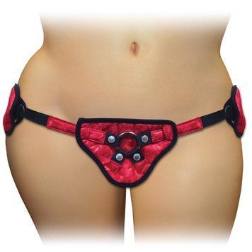 Трусы для страпона Sportsheets - SizePlus Red Lace Satin Corsette, с корсетной утяжкой, ульракомфорт, Красный