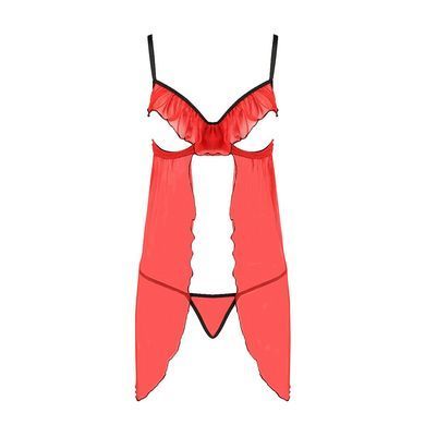 Прозрачный пеньюар с открытой грудью CHERRY CHEMISE red XXL/XXXL - Passion Exclusive, трусики