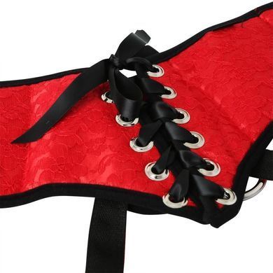 Трусы для страпона Sportsheets - SizePlus Red Lace Satin Corsette, с корсетной утяжкой, ульракомфорт, Красный