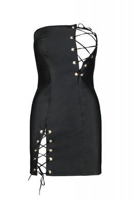 Мини-платье из экокожи Passion Celine Chemise 6XL/7XL black, шнуровка, трусики в комплекте