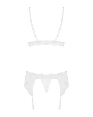 Кружевной комплект белья Obsessive 810-SEG-1 L/XL White, бюстгальтер, стринги, пояс для чулок