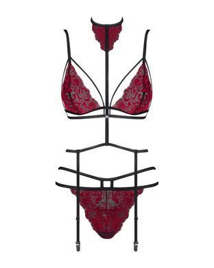 411010 Комплект мереживний з поясом для панчох Obsessive Sugestina 3-pcs set L/XL