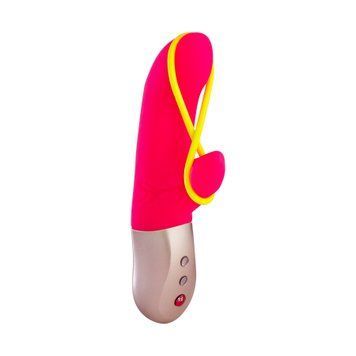 Минивибратор-кролик со стимулирующей лентой Fun Factory AMORINO pink/neon yellow, съемная лента