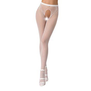 Эротические колготки-бодистокинг Passion S019 white, имитация трусиков ажурных с доступом, в сеточку, Белый