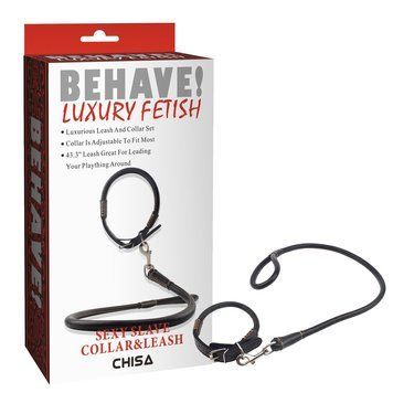 Нашийник&nbsp;і&nbsp;повідець&nbsp;Chisa Behave Luxury&nbsp;Fetish чорні, Черный