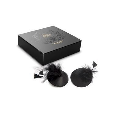 Пестіс - стикини Bijoux Indiscrets Burlesque pasties FEATHER, з пір'ям, Черный
