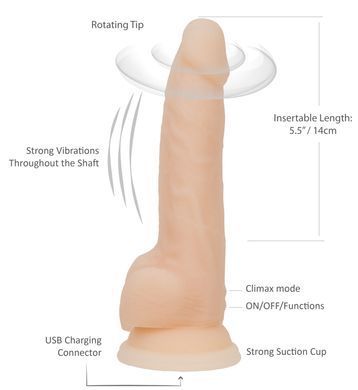 Фаллоимитатор с вибрацией и ротацией Naked ADDICTION James 8&Prime; Rotating & Vibrating Dong, пульт ДУ