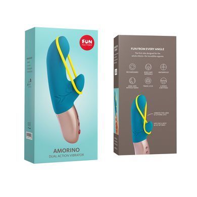 Минивибратор-кролик со стимулирующей лентой Fun Factory AMORINO petrol/neon yellow, съемная лента
