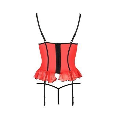 Корсет с открытой грудью CHERRY CORSET red S/M - Passion Exclusive, трусики, пажи, стрэпы, оборочки