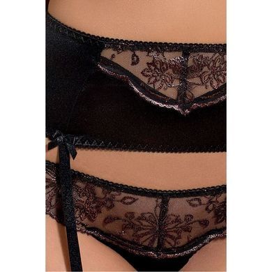 Комплект белья BRIDA SET OpenBra black XXL/3XL - Passion Exclusive трусики-танга, пояс, открытый лиф, Черный