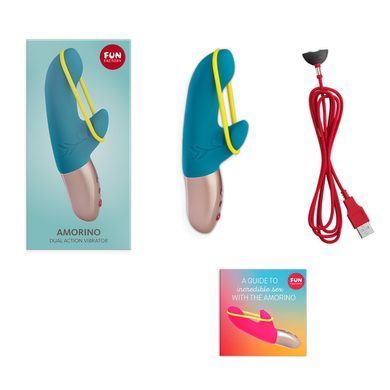 Минивибратор-кролик со стимулирующей лентой Fun Factory AMORINO petrol/neon yellow, съемная лента