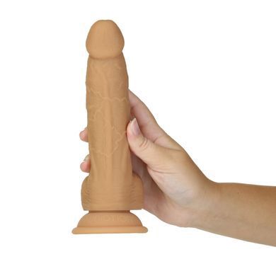 Фалоімітатор ADDICTION Dual Density Silicone Dildo Caramel 8&Prime;, присоска, діаметр 4,3 см, віброкуля в
