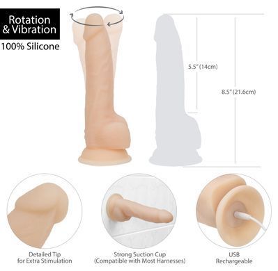 Фаллоимитатор с вибрацией и ротацией Naked ADDICTION James 8&Prime; Rotating & Vibrating Dong, пульт ДУ