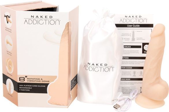 Фаллоимитатор с вибрацией и ротацией Naked ADDICTION James 8&Prime; Rotating & Vibrating Dong, пульт ДУ