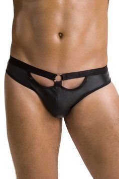 Чоловічі сліпи з вирізами Passion Slip Joe S/M, чорні, екошкіра, відкриті сідниці