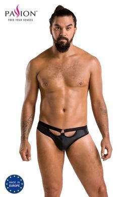Мужские слипы с вырезами Passion Slip Joe S/M, черные, экокожа, открытые ягодицы
