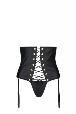 Пояс-корсет из экокожи Passion Celine Set with Open Bra 6XL/7XL black, шнуровка, пажи, стринги