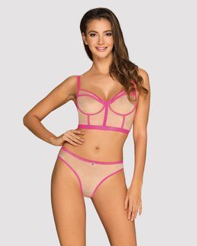 411071 Комплект Obsessive Nudelia top & panties pink L/XL
