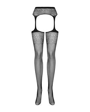 Сетчатые чулки-стокинги с цветочным рисунком Obsessive Garter stockings S207 S/M/L, черные, имитация