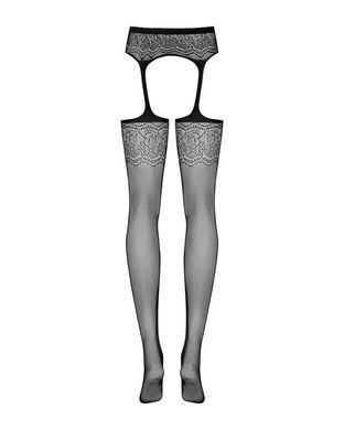 Сетчатые чулки-стокинги с цветочным рисунком Obsessive Garter stockings S207 S/M/L, черные, имитация