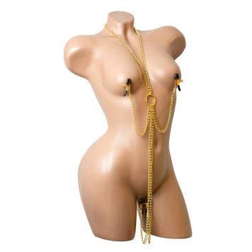 Нашийник з зажимами для сосків і клітора Golden Pleasure