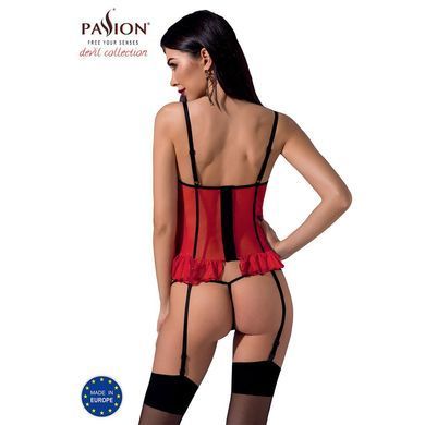 Корсет с открытой грудью CHERRY CORSET red XXL/3XL -Passion Exclusive, трусики, пажи, стрэпы, оборки