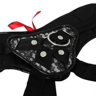 Трусы для страпона Sportsheets - SizePlus Grey&Black Lace Corsette, широкий пояс, бант, кружево, Чорний/сірий