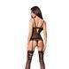 Корсет с пажами VELIA CORSET black L/XL - Passion Exclusive, трусики, полупрозрачный, Черный