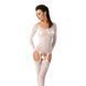Бодистокинг Passion BS055 white, комбинезон, имитация чулок и пояса, длинный рукав, закрытое плечо, Белый