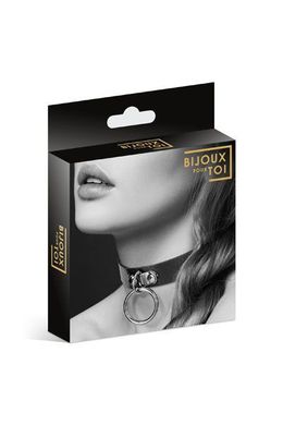 Чокер з кільцем для повідця Bijoux Pour Toi - FETISH Black, екошкіра, Черный