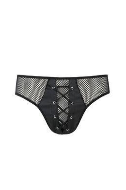 Чоловічі труси зі шнурівкою Passion Slip Richard XXL/XXXL, чорні, екошкіра, сітка