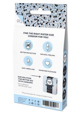Набір презервативів Mister Size test-set 53&ndash;57&ndash;60, 3 розміри + лінійка, товщина 0,05 мм