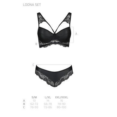 Комплект з еко-шкіри та мережива Loona Set black XXL/XXXL - Passion, бра і трусики, Черный