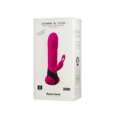Вібратор з обертанням стовбура Adrien Lastic Bonnie & Clyde з пультом LRS, з петелькою для пальчика, Рожевий