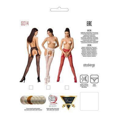 Эротические колготки-бодистокинг Passion S014 red, имитация чулок в сеточку и пояса, Красный