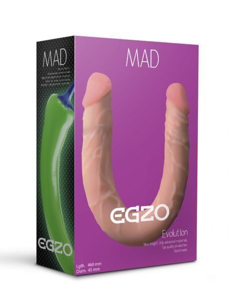 Двосторонній фалоімітатор EGZO MAD Ciberskin із кібершкіри, тілесний