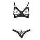 Комплект из экокожи Celine Bikini black L/XL &mdash; Passion: открытый бра с лентами, стринги со шнуровкой