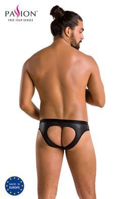 Мужские слипы с вырезами Passion Slip Joe XXL/XXXL, черные, экокожа, открытые ягодицы