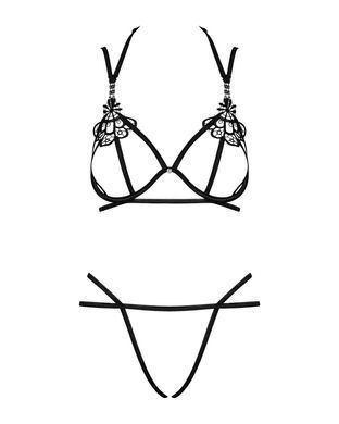 Эротический комплект из стреп Obsessive Badossa 2-pcs set S/M, черный, с доступом, бюстгальтер, стри