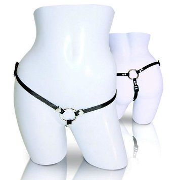 Трусики-стринги для страпона Sportsheets - Bare As You Dare Strap-On, съемное металлическое кольцо, Чорний