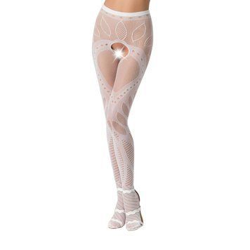 Еротичні колготки-бодістокінг Passion S007 white, гарні ажурні колготки з вирізом, Білий