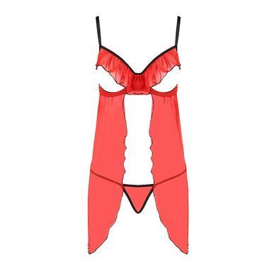 Прозрачный пеньюар с открытой грудью CHERRY CHEMISE red L/XL - Passion Exclusive, трусики