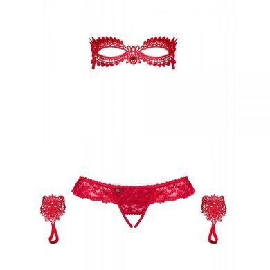 Набор маска+наручники+стринги Obsessive Hetea 3 pcs set red S/M
