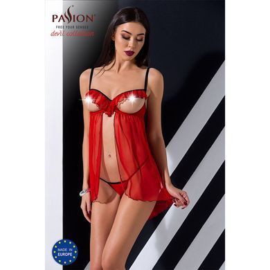 Прозрачный пеньюар с открытой грудью CHERRY CHEMISE red L/XL - Passion Exclusive, трусики