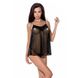 Сорочка прозрачная беби долл MELANIA CHEMISE black L/XL - Passion, трусики, на тонких бретелях