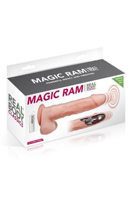 Фаллоимитатор-пульсатор с вибрацией Real Body - Magic Ram, диаметр 4см, движение вперед-назад, Телесный